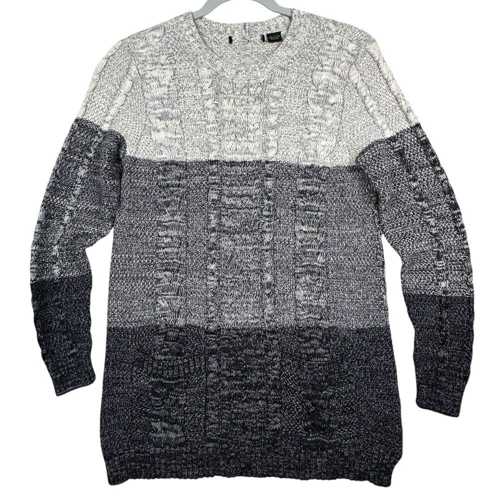 Jeanne Pierre Fisherman Sweater Womens M Cable Knit Cotton Color‎ Block Pockets